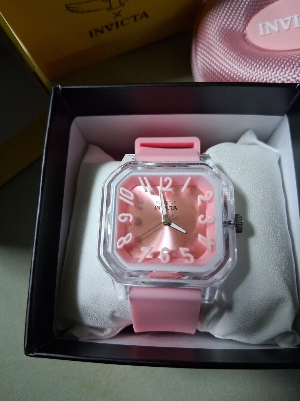 NIB Invicta Celestial Scalenon 70319 Watch - Pink 39mm Clear Square Case